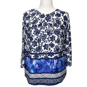 Liz Claiborne Women Blue & White Blouse Size 2X